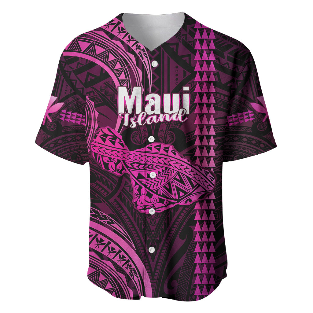 Polynesian Pride Hawaiian Islands Baseball Jersey Maui Map Pink Kanaka With Kakau LT14 Pink - Polynesian Pride