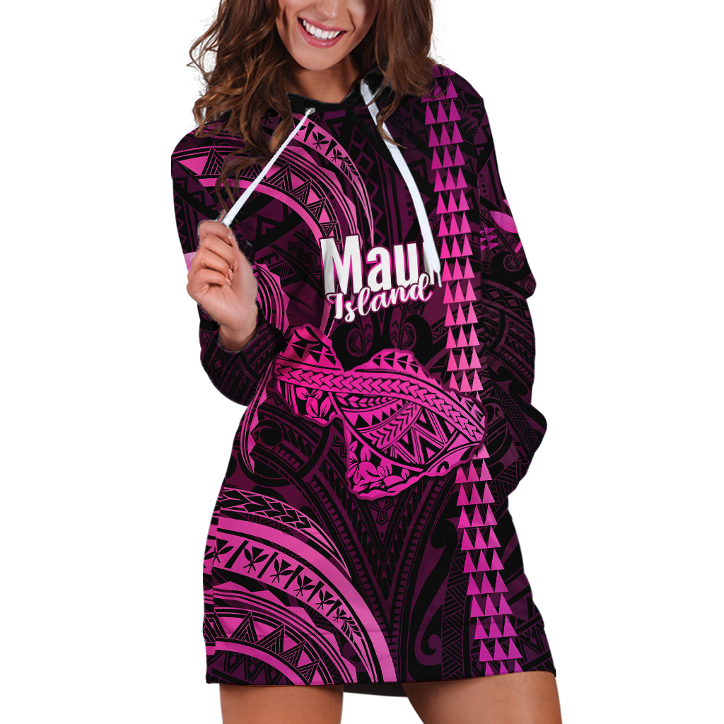 Polynesian Pride Hawaiian Islands Hoodie Dress Maui Map Pink Kanaka With Kakau LT14 Pink - Polynesian Pride