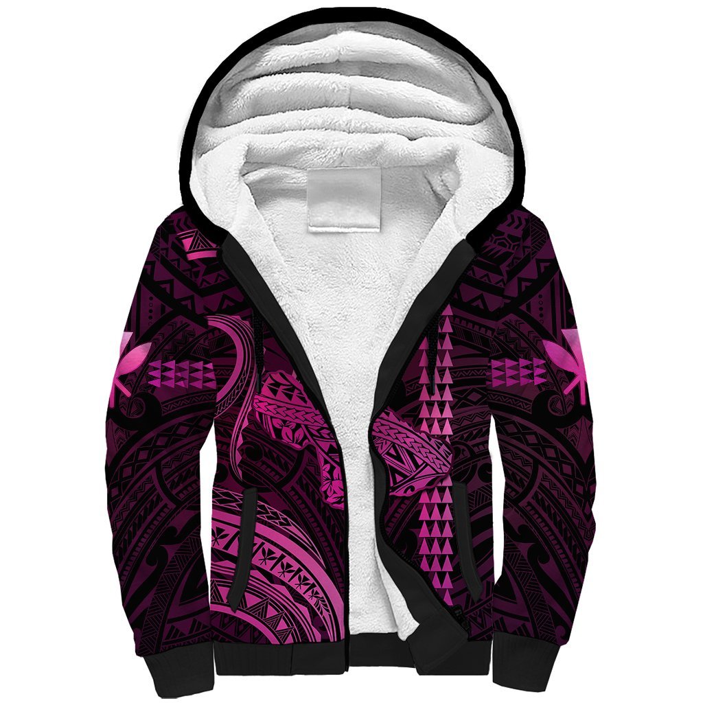 Polynesian Pride Hawaiian Islands Sherpa Hoodie Maui Map Pink Kanaka With Kakau LT14 Unisex Pink - Polynesian Pride
