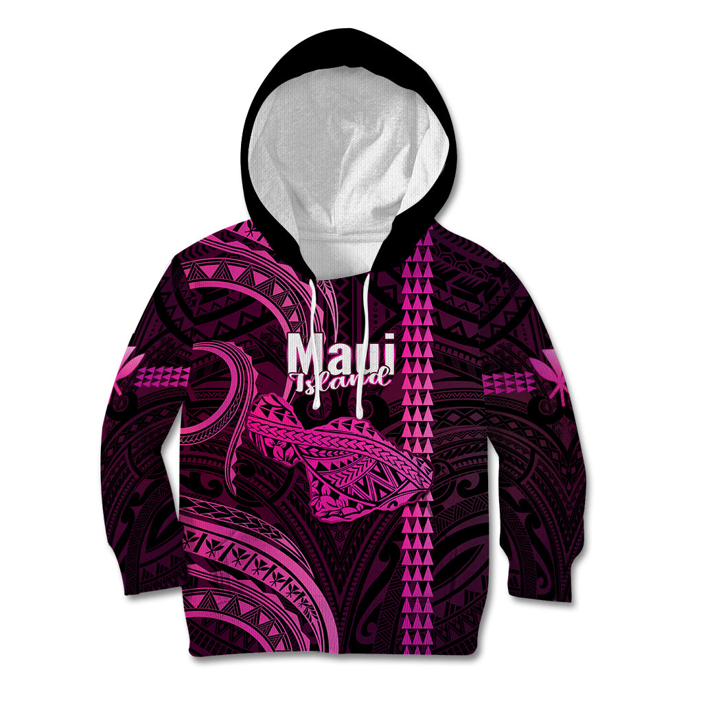 Personalised Hawaiian Islands Kid Hoodie Maui Map Pink Kanaka With Kakau LT14 Hoodie Pink - Polynesian Pride