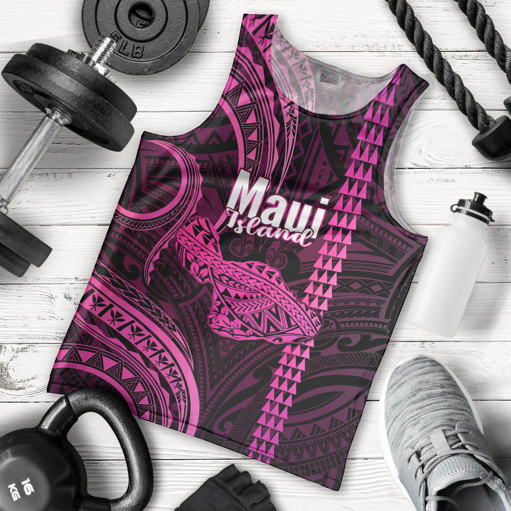 Personalised Hawaiian Islands Men Tank Top Maui Map Pink Kanaka With Kakau LT14 Pink - Polynesian Pride