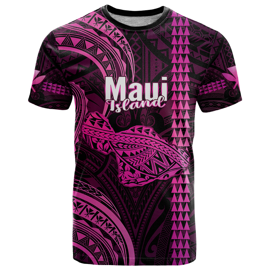 Custom Hawaiian Islands T Shirt Maui Map Pink Kanaka With Kakau LT14 Pink - Polynesian Pride