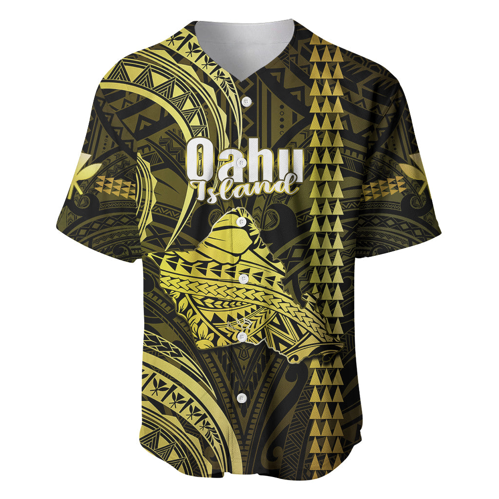 Polynesian Pride Hawaiian Islands Baseball Jersey Oahu Map Yellow Kanaka With Kakau LT14 Yellow - Polynesian Pride