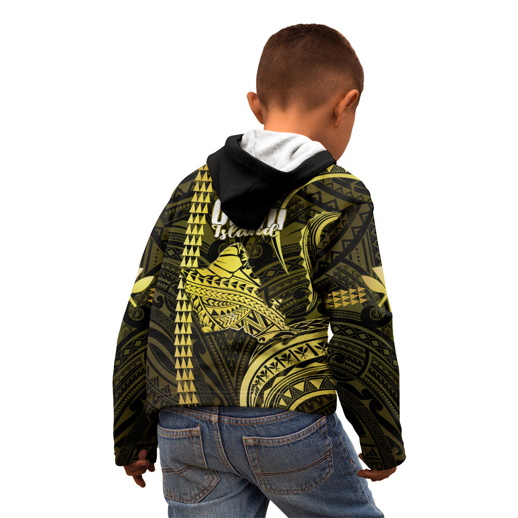 Polynesian Pride Hawaiian Islands Kid Hoodie Oahu Map Yellow Kanaka With Kakau LT14 - Polynesian Pride