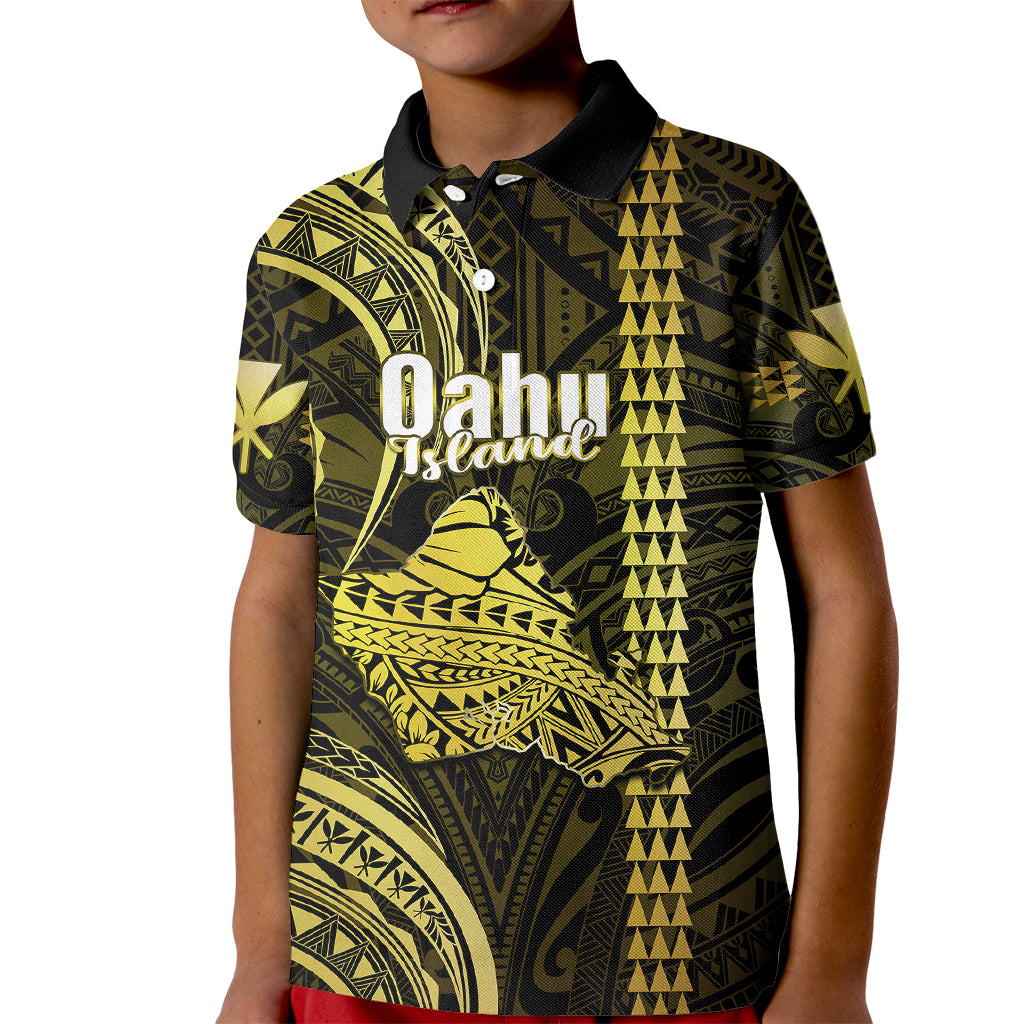 Polynesian Pride Hawaiian Islands Kid Polo Shirt Oahu Map Yellow Kanaka With Kakau LT14 Kid Yellow - Polynesian Pride