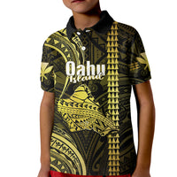 Polynesian Pride Hawaiian Islands Kid Polo Shirt Oahu Map Yellow Kanaka With Kakau LT14 Kid Yellow - Polynesian Pride