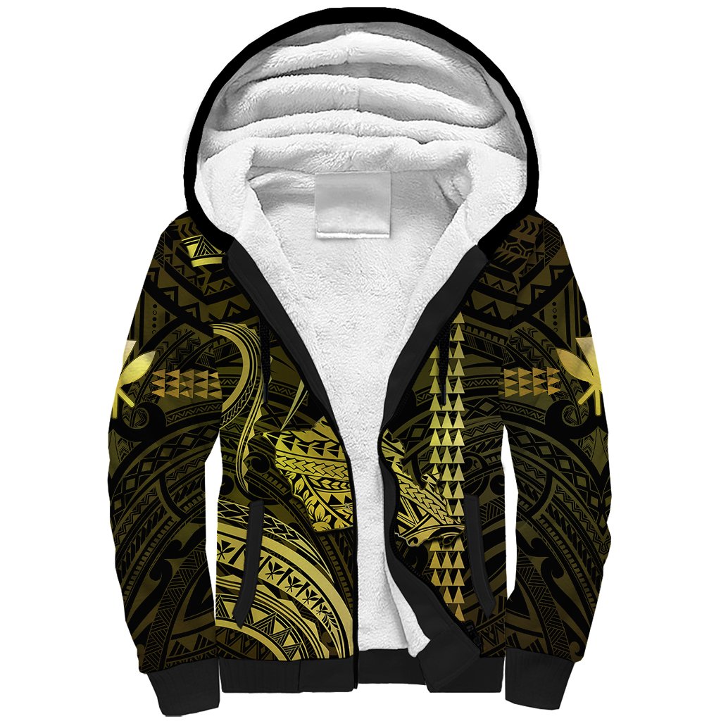 Polynesian Pride Hawaiian Islands Sherpa Hoodie Oahu Map Yellow Kanaka With Kakau LT14 Unisex Yellow - Polynesian Pride
