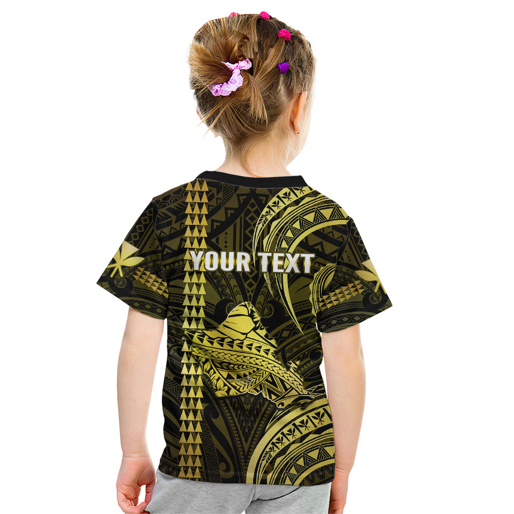Personalised Hawaiian Islands Kid T Shirt Oahu Map Yellow Kanaka With Kakau LT14 - Polynesian Pride
