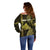 Personalised Hawaiian Islands Off Shoulder Sweater Oahu Map Yellow Kanaka With Kakau LT14 - Polynesian Pride