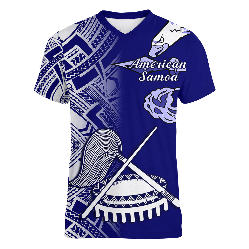 Polynesian Pride American Samoa Women V Neck T Shirt July 4 Independence Day LT14 Female Blue - Polynesian Pride