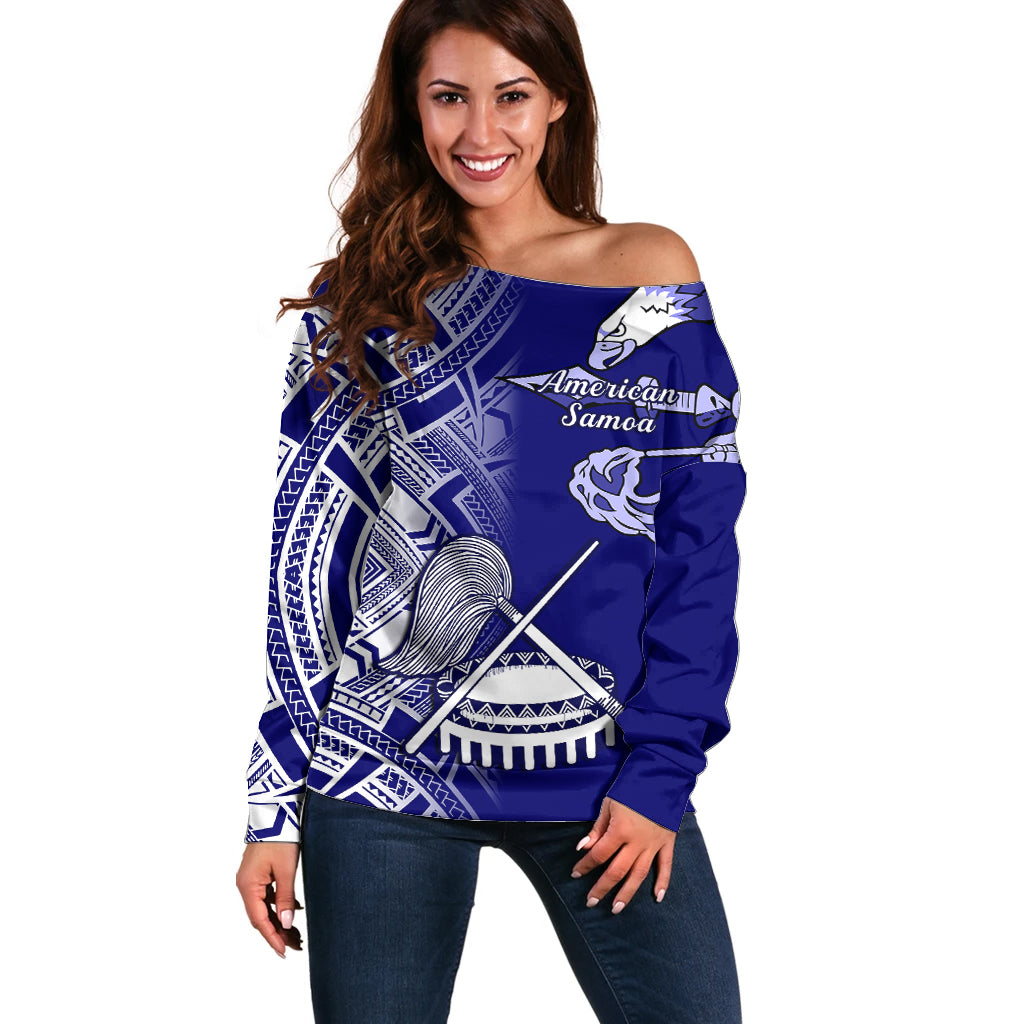 Personalised American Samoa Off Shoulder Sweater July 4 Independence Day LT14 Women Blue - Polynesian Pride