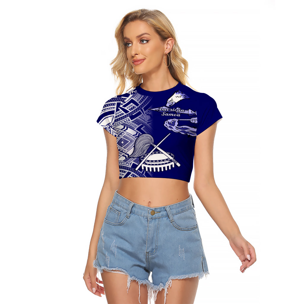 Personalised American Samoa Raglan Cropped T Shirt July 4 Independence Day LT14 Female Blue - Polynesian Pride