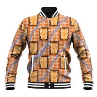 Aloha Hawaii Tiki Palaka Motifs Baseball Jacket Honohono Lei Orange Elegant Vibes LT14 Unisex Orange - Polynesian Pride