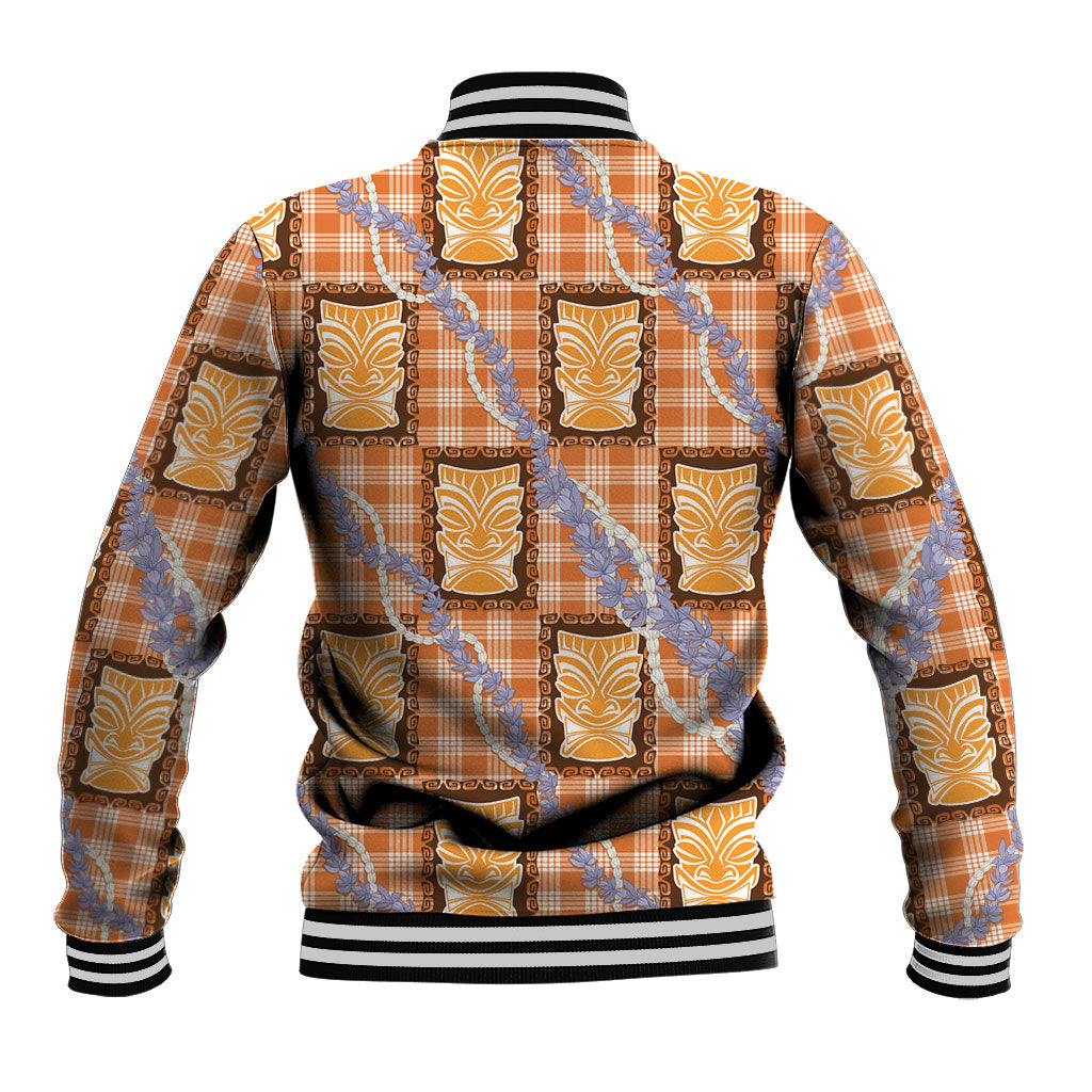Aloha Hawaii Tiki Palaka Motifs Baseball Jacket Honohono Lei Orange Elegant Vibes LT14 - Polynesian Pride