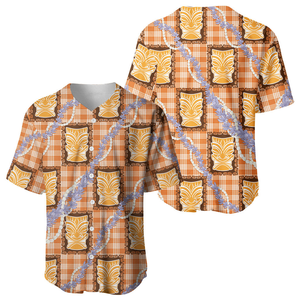 Aloha Hawaii Tiki Palaka Motifs Baseball Jersey Honohono Lei Orange Elegant Vibes LT14 - Polynesian Pride