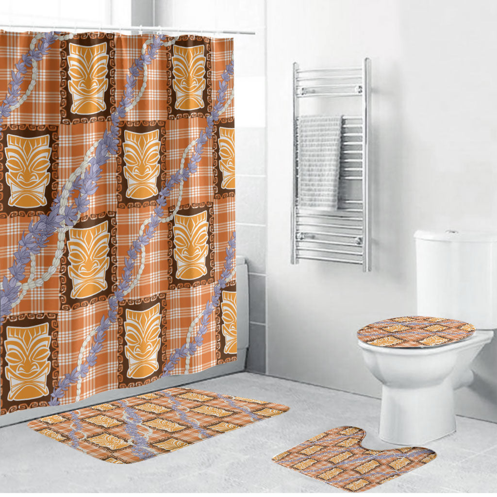 Aloha Hawaii Tiki Palaka Motifs Bathroom Set Honohono Lei Orange Elegant Vibes LT14 Bathroom Set (4 pcs) Orange - Polynesian Pride