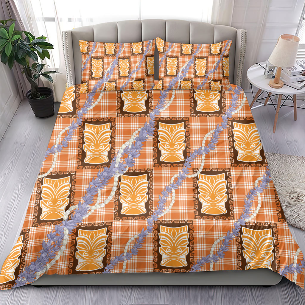 Aloha Hawaii Tiki Palaka Motifs Bedding Set Honohono Lei Orange Elegant Vibes LT14 - Polynesian Pride