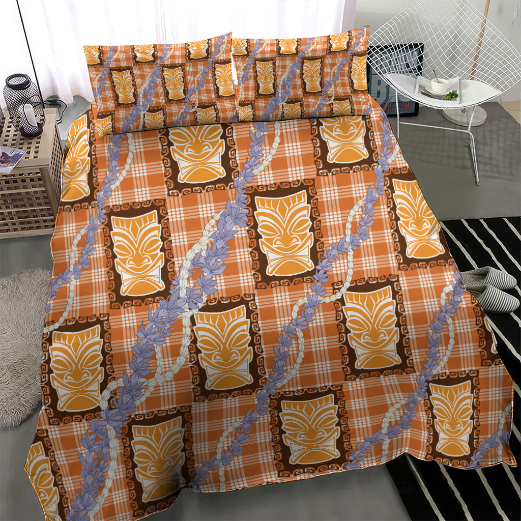 Aloha Hawaii Tiki Palaka Motifs Bedding Set Honohono Lei Orange Elegant Vibes LT14 - Polynesian Pride