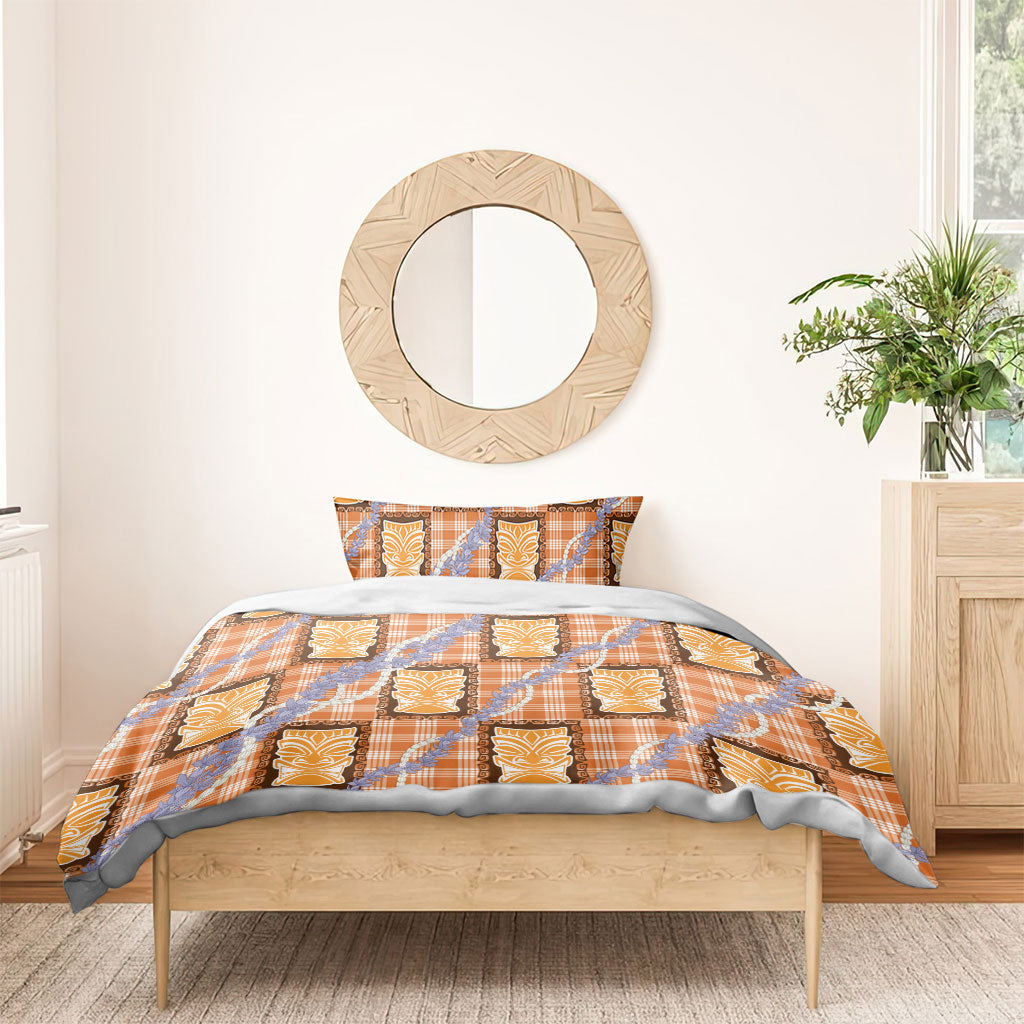 Aloha Hawaii Tiki Palaka Motifs Bedding Set Honohono Lei Orange Elegant Vibes LT14 - Polynesian Pride