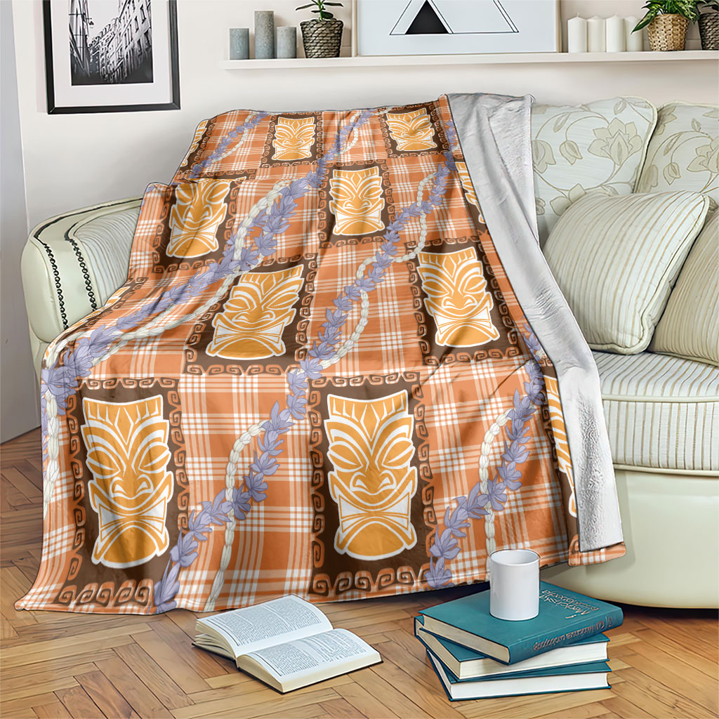 Aloha Hawaii Tiki Palaka Motifs Blanket Honohono Lei Orange Elegant Vibes LT14 Orange - Polynesian Pride