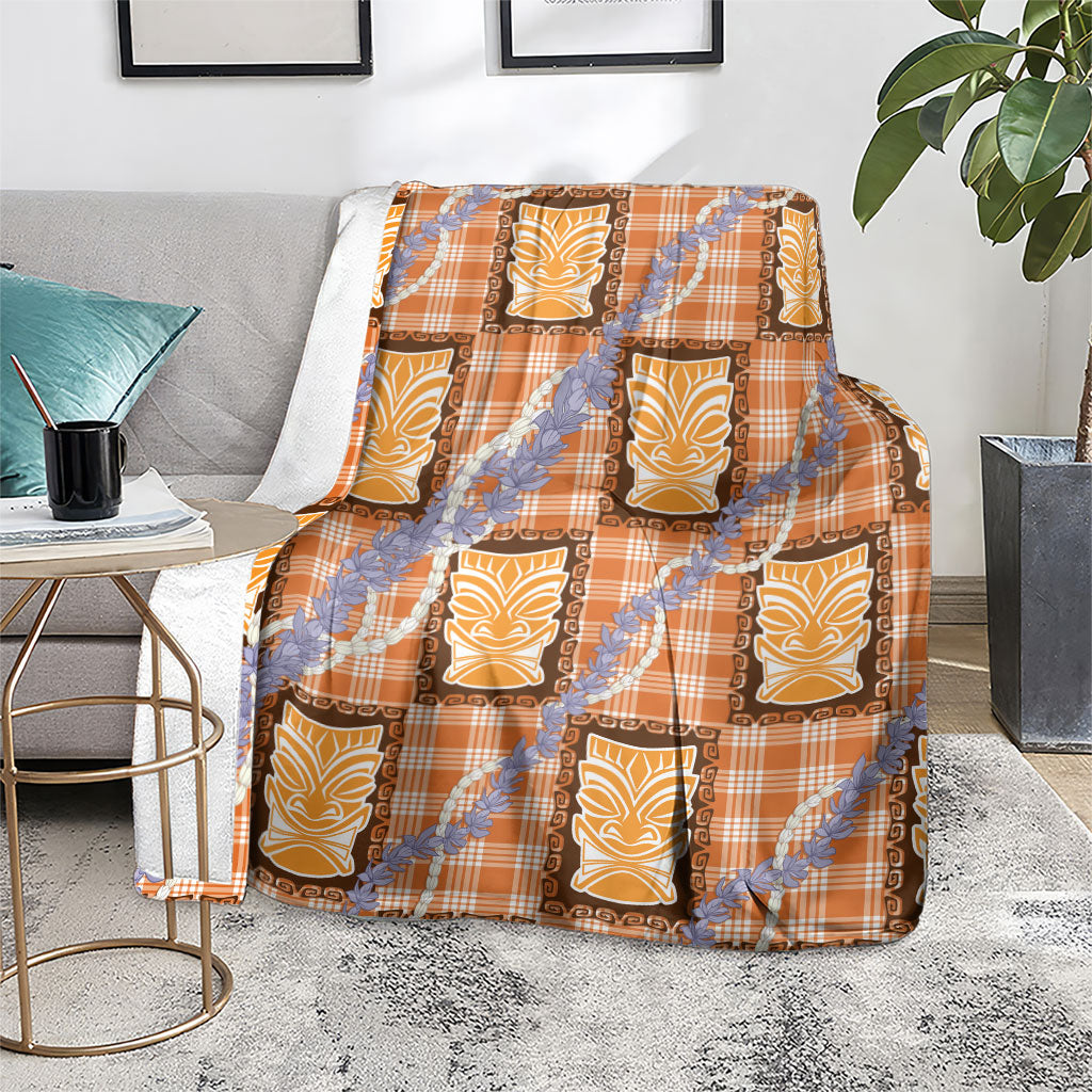 Aloha Hawaii Tiki Palaka Motifs Blanket Honohono Lei Orange Elegant Vibes LT14 - Polynesian Pride