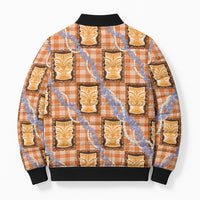 Aloha Hawaii Tiki Palaka Motifs Bomber Puffer Jacket Honohono Lei Orange Elegant Vibes