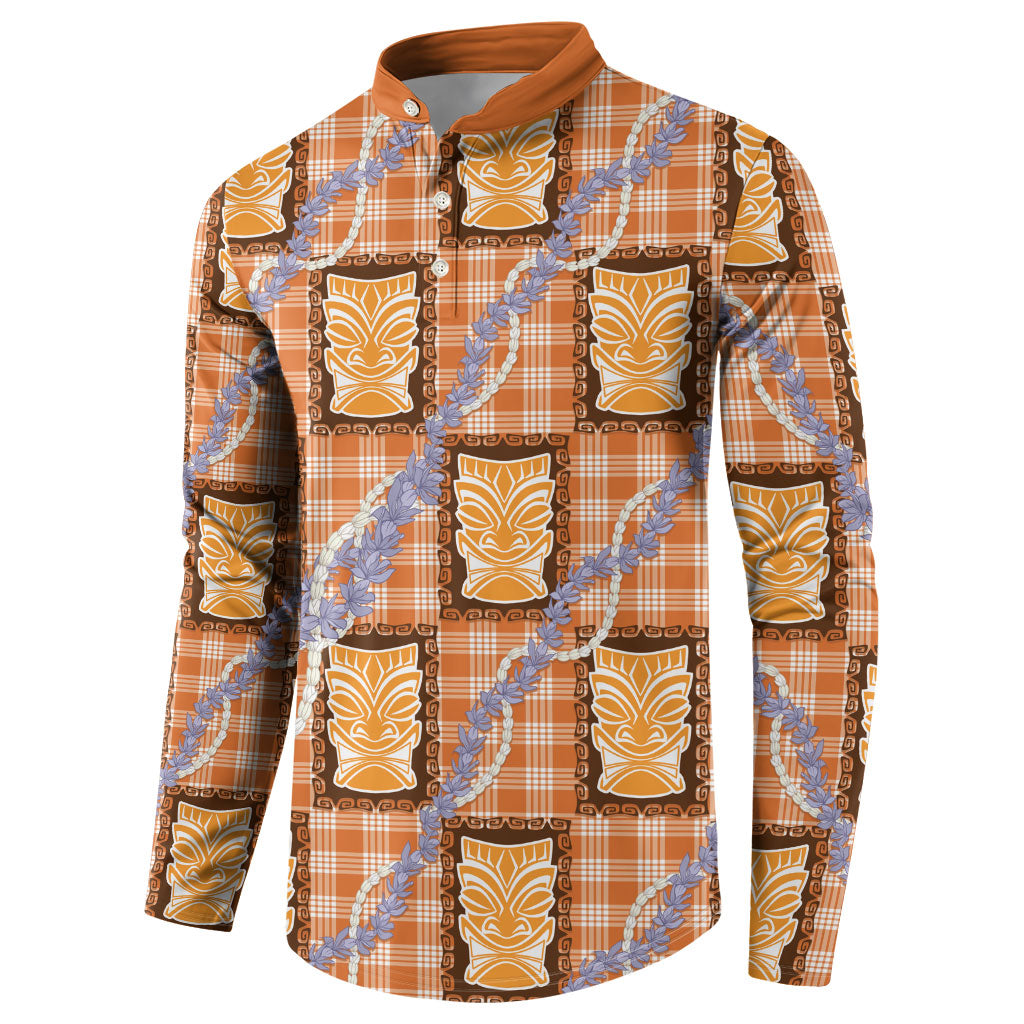 Aloha Hawaii Tiki Palaka Motifs Button Sweatshirt Honohono Lei Orange Elegant Vibes LT14 - Polynesian Pride