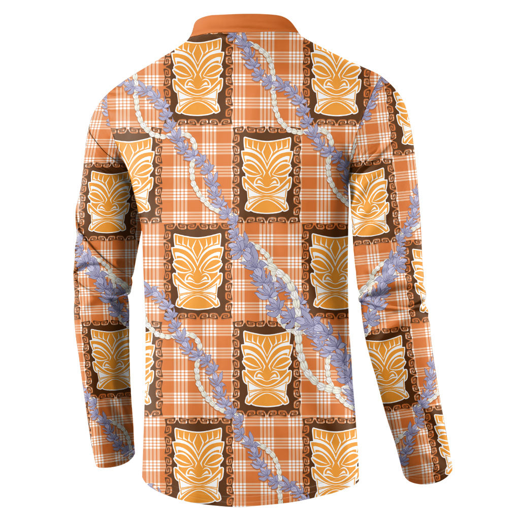 Aloha Hawaii Tiki Palaka Motifs Button Sweatshirt Honohono Lei Orange Elegant Vibes LT14 - Polynesian Pride