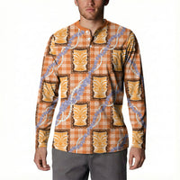 Aloha Hawaii Tiki Palaka Motifs Button Sweatshirt Honohono Lei Orange Elegant Vibes LT14 - Polynesian Pride