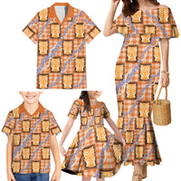 Aloha Hawaii Tiki Palaka Motifs Family Matching Mermaid Dress and Hawaiian Shirt Honohono Lei Orange Elegant Vibes