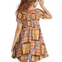 Aloha Hawaii Tiki Palaka Motifs Family Matching Off Shoulder Maxi Dress and Hawaiian Shirt Honohono Lei Orange Elegant Vibes