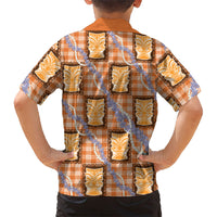 Aloha Hawaii Tiki Palaka Motifs Family Matching Puletasi and Hawaiian Shirt Honohono Lei Orange Elegant Vibes