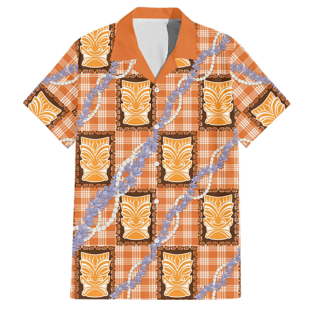 Aloha Hawaii Tiki Palaka Motifs Family Matching Puletasi and Hawaiian Shirt Honohono Lei Orange Elegant Vibes