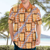 Aloha Hawaii Tiki Palaka Motifs Hawaiian Shirt Honohono Lei Orange Elegant Vibes