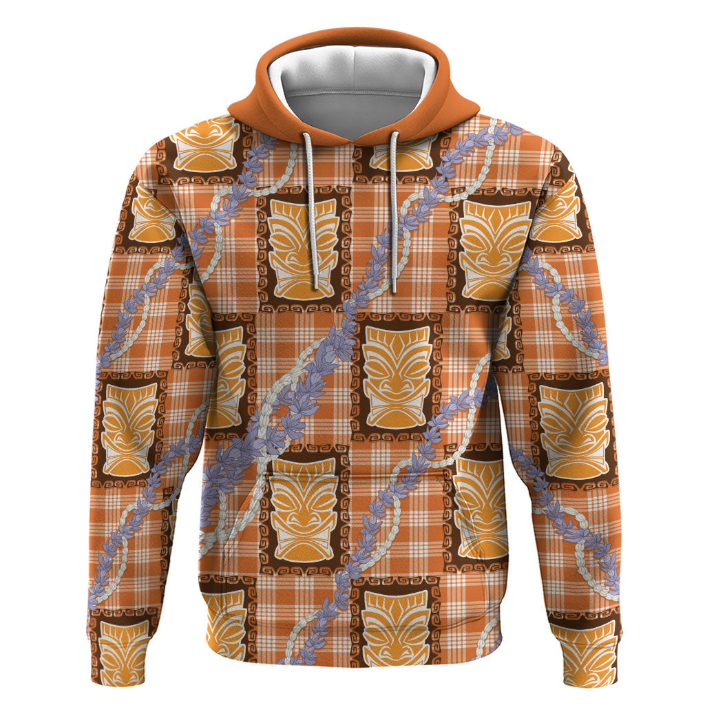 Aloha Hawaii Tiki Palaka Motifs Hoodie Honohono Lei Orange Elegant Vibes