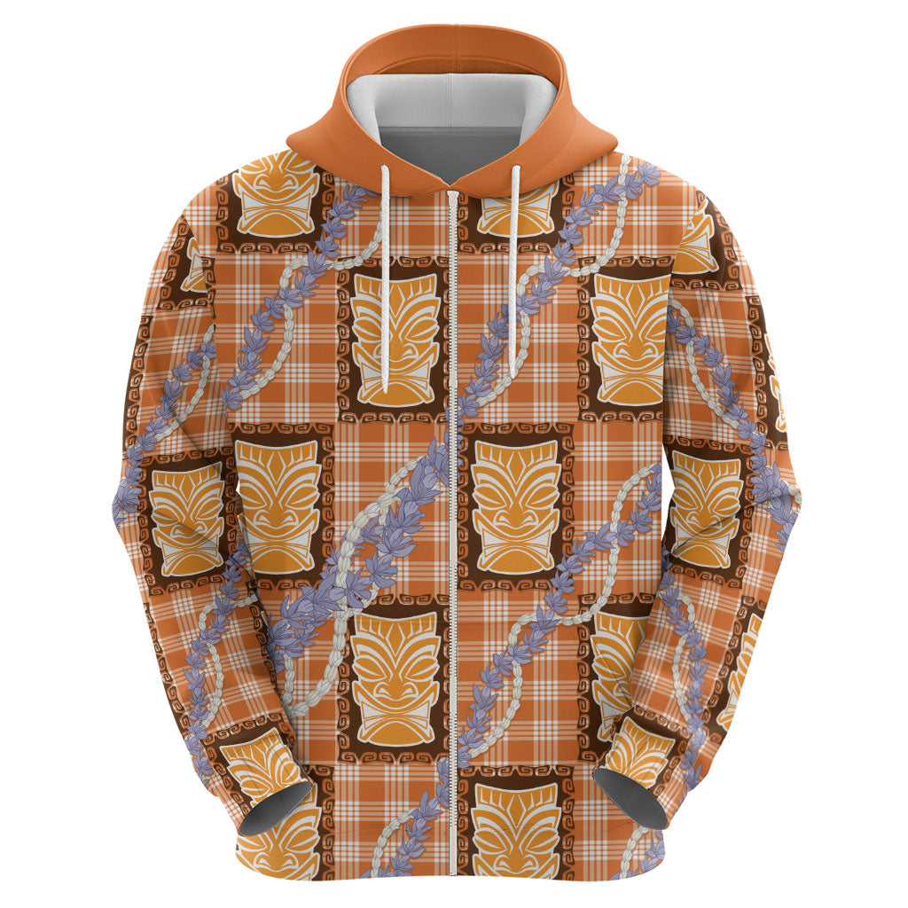 Aloha Hawaii Tiki Palaka Motifs Hoodie Honohono Lei Orange Elegant Vibes