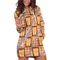 Aloha Hawaii Tiki Palaka Motifs Hoodie Dress Honohono Lei Orange Elegant Vibes