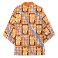 Aloha Hawaii Tiki Palaka Motifs Kimono Honohono Lei Orange Elegant Vibes LT14 - Polynesian Pride