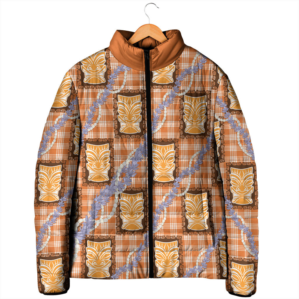 Aloha Hawaii Tiki Palaka Motifs Padded Jacket Honohono Lei Orange Elegant Vibes LT14 - Polynesian Pride