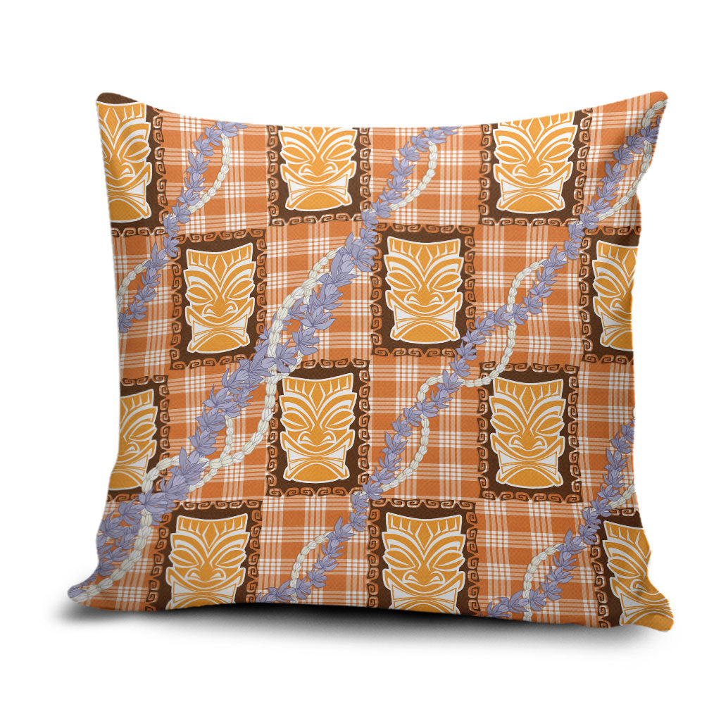 Aloha Hawaii Tiki Palaka Motifs Pillow Cover Honohono Lei Orange Elegant Vibes