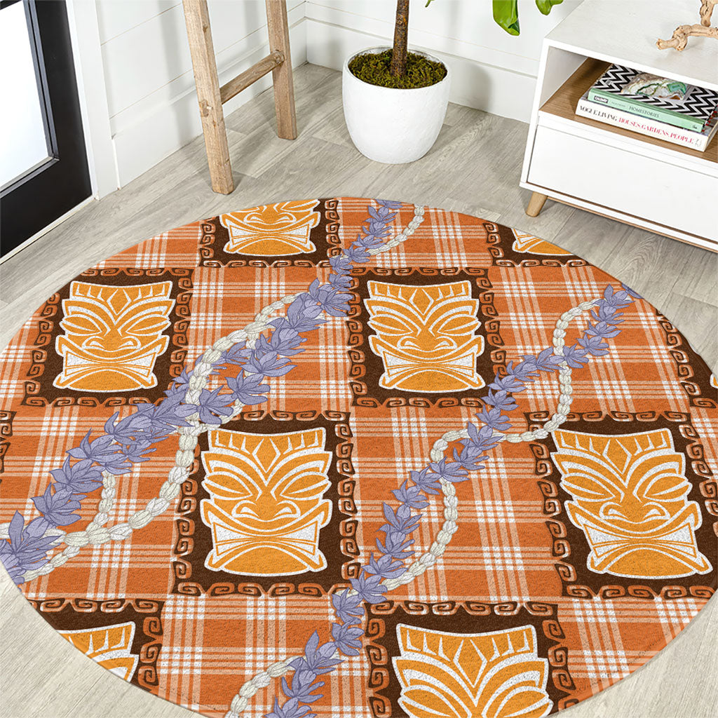 Aloha Hawaii Tiki Palaka Motifs Round Carpet Honohono Lei Orange Elegant Vibes LT14 Orange - Polynesian Pride