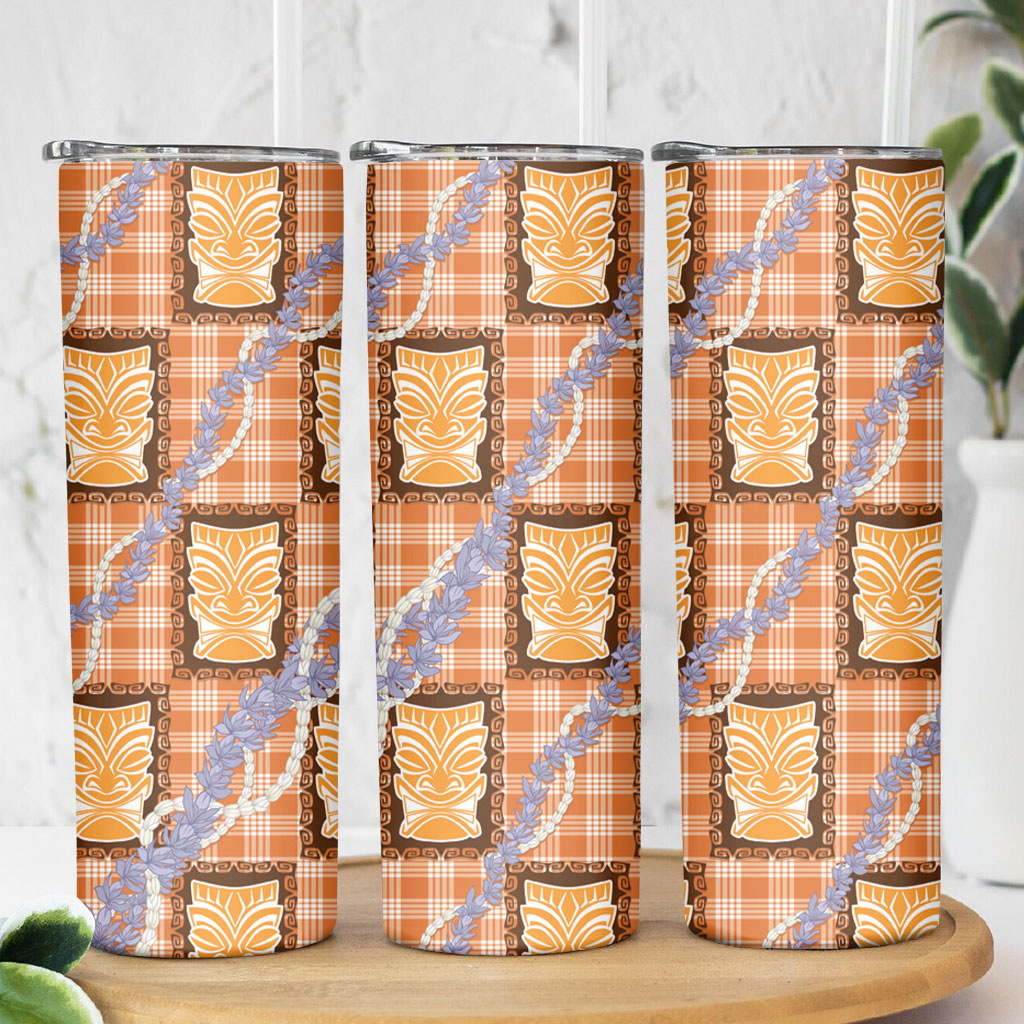Aloha Hawaii Tiki Palaka Motifs Skinny Tumbler Honohono Lei Orange Elegant Vibes