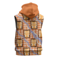 Aloha Hawaii Tiki Palaka Motifs Sleeveless Hoodie Honohono Lei Orange Elegant Vibes