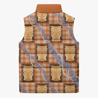Aloha Hawaii Tiki Palaka Motifs Sleeveless Puffer Jacket Honohono Lei Orange Elegant Vibes