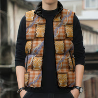 Aloha Hawaii Tiki Palaka Motifs Sleeveless Puffer Jacket Honohono Lei Orange Elegant Vibes