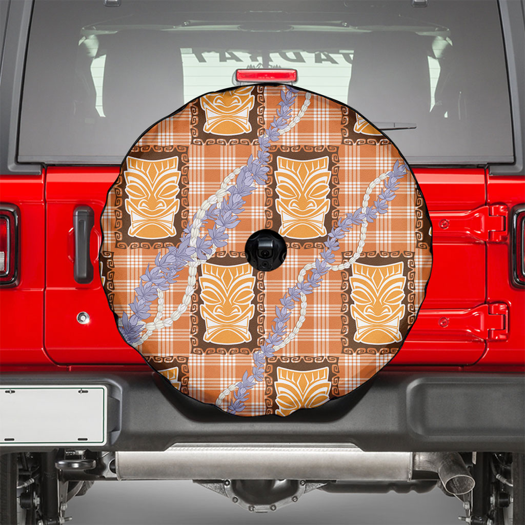 Aloha Hawaii Tiki Palaka Motifs Spare Tire Cover Honohono Lei Orange Elegant Vibes