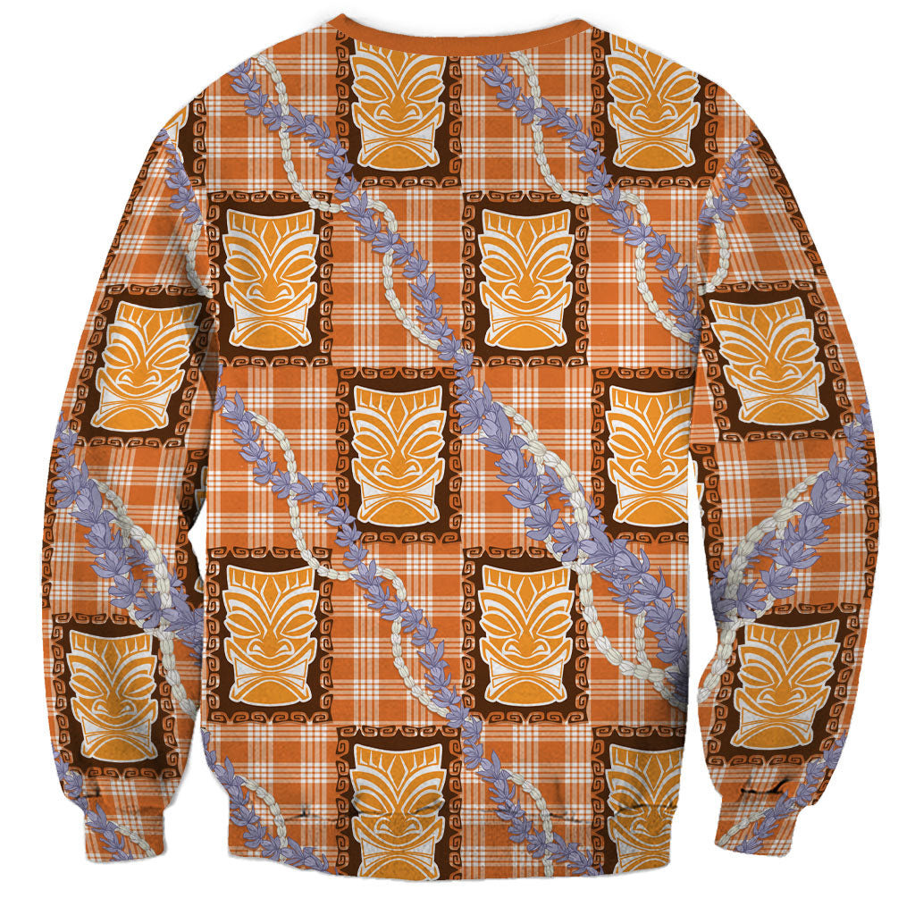 Aloha Hawaii Tiki Palaka Motifs Sweatshirt Honohono Lei Orange Elegant Vibes LT14 - Polynesian Pride