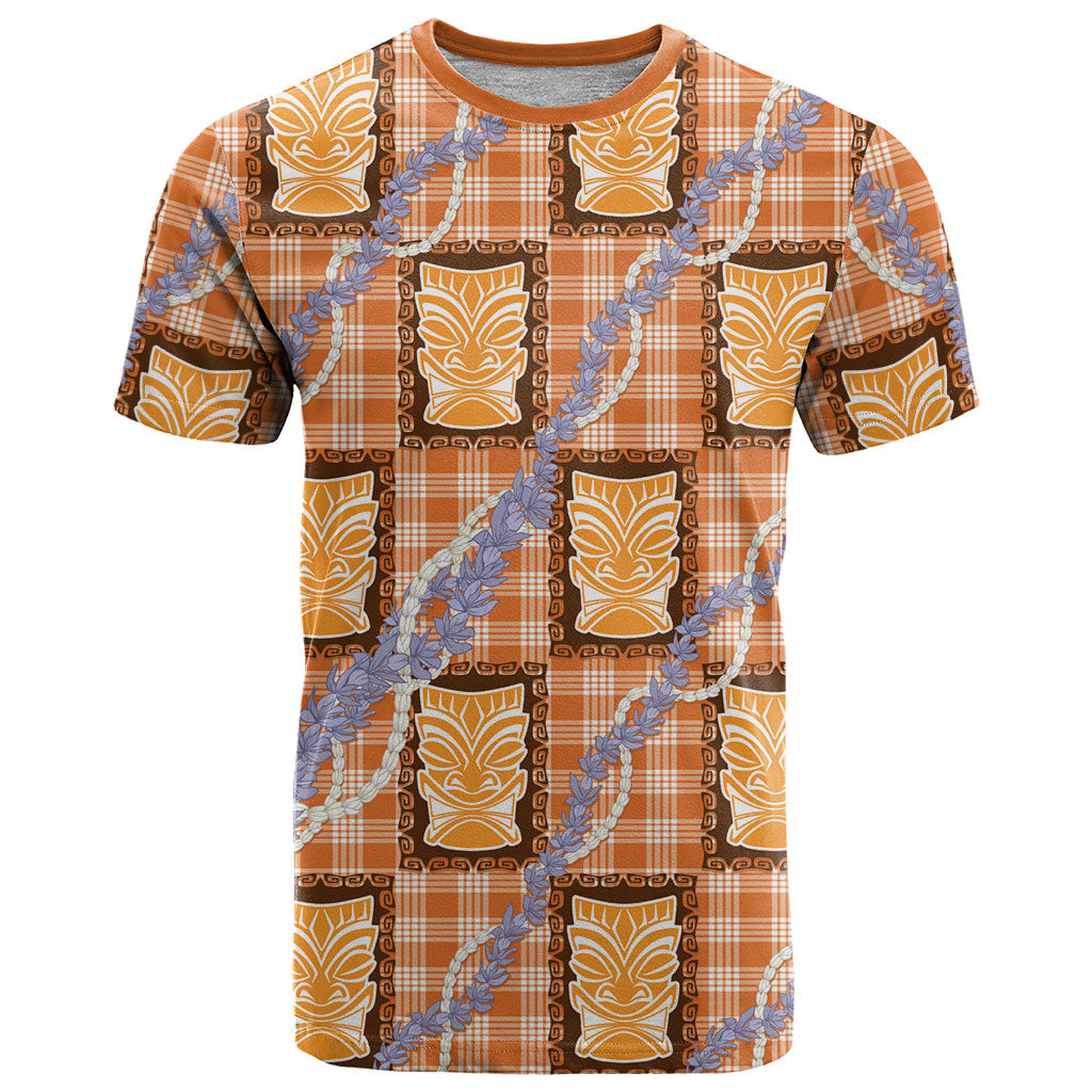 Aloha Hawaii Tiki Palaka Motifs T Shirt Honohono Lei Orange Elegant Vibes LT14 Orange - Polynesian Pride