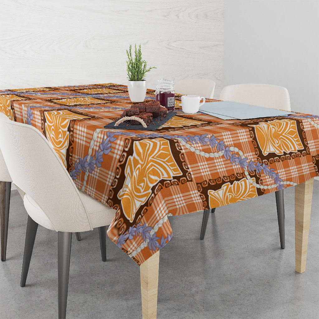 Aloha Hawaii Tiki Palaka Motifs Tablecloth Honohono Lei Orange Elegant Vibes LT14 - Polynesian Pride