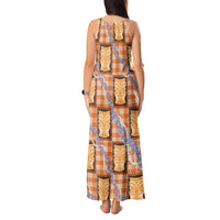 Aloha Hawaii Tiki Palaka Motifs Tank Maxi Dress Honohono Lei Orange Elegant Vibes